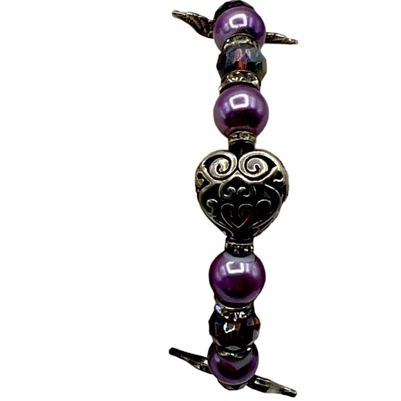 Vintage Napier Beaded Necklace & Bracelet Set With Purple & Silver Accents - Picture 9 of 12